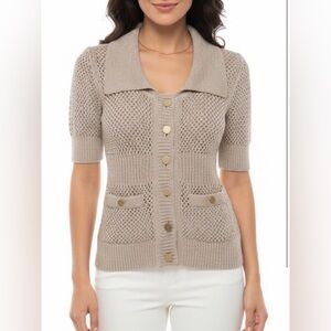 White House Black Market Beige Cardigan with Gold Buttons